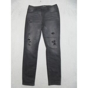 White House Black Market High Rise Distressed Skinny Jeans Women 10 Black Sequin